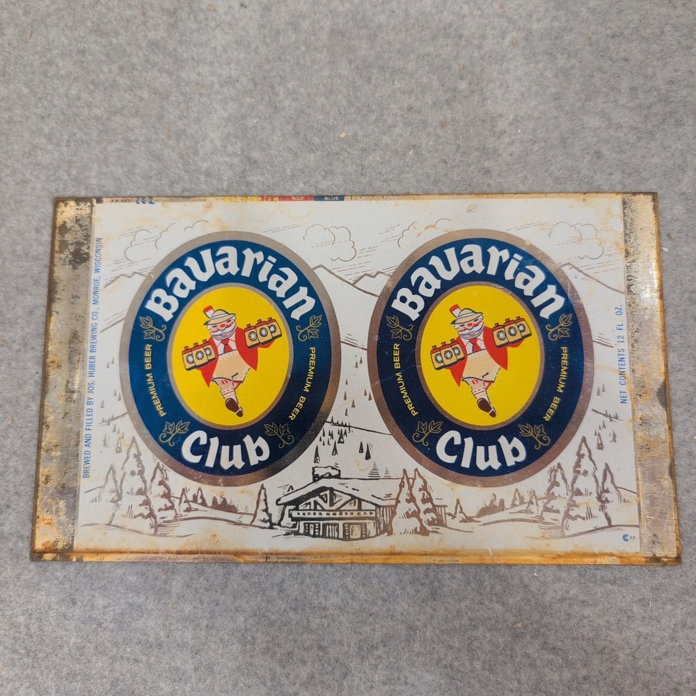 Vintage Bavarian Club Premium Beer Metal Can Flat Jos Huber Brewing Co Wisconsin